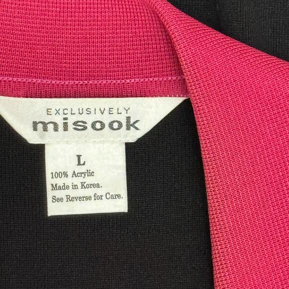 Misook Black & Pink Open Cardigan Jacket Tunic Sweater L Acrylic Knit Made Korea - Picture 7 of 7